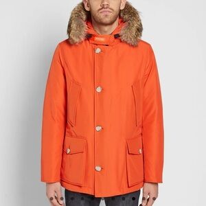 Woolrich Arctic Orange Parka Sz Large Anorak Coyote Fur Trim Warm